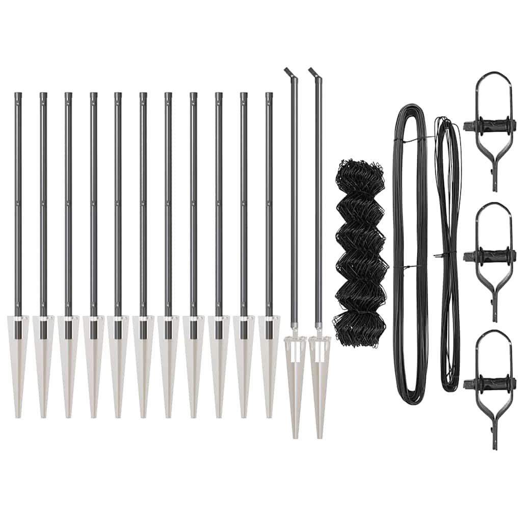 Kettengliedzaun mit Pfosten Grau 0,4 x 25 m Stahl